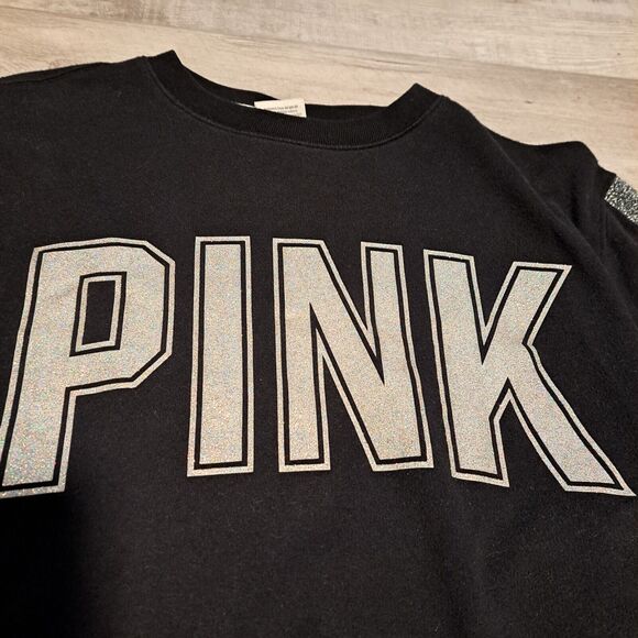Victoria's Secret PINK Size XS Black Glittery Fleece Pullover - Picture 4 of 7